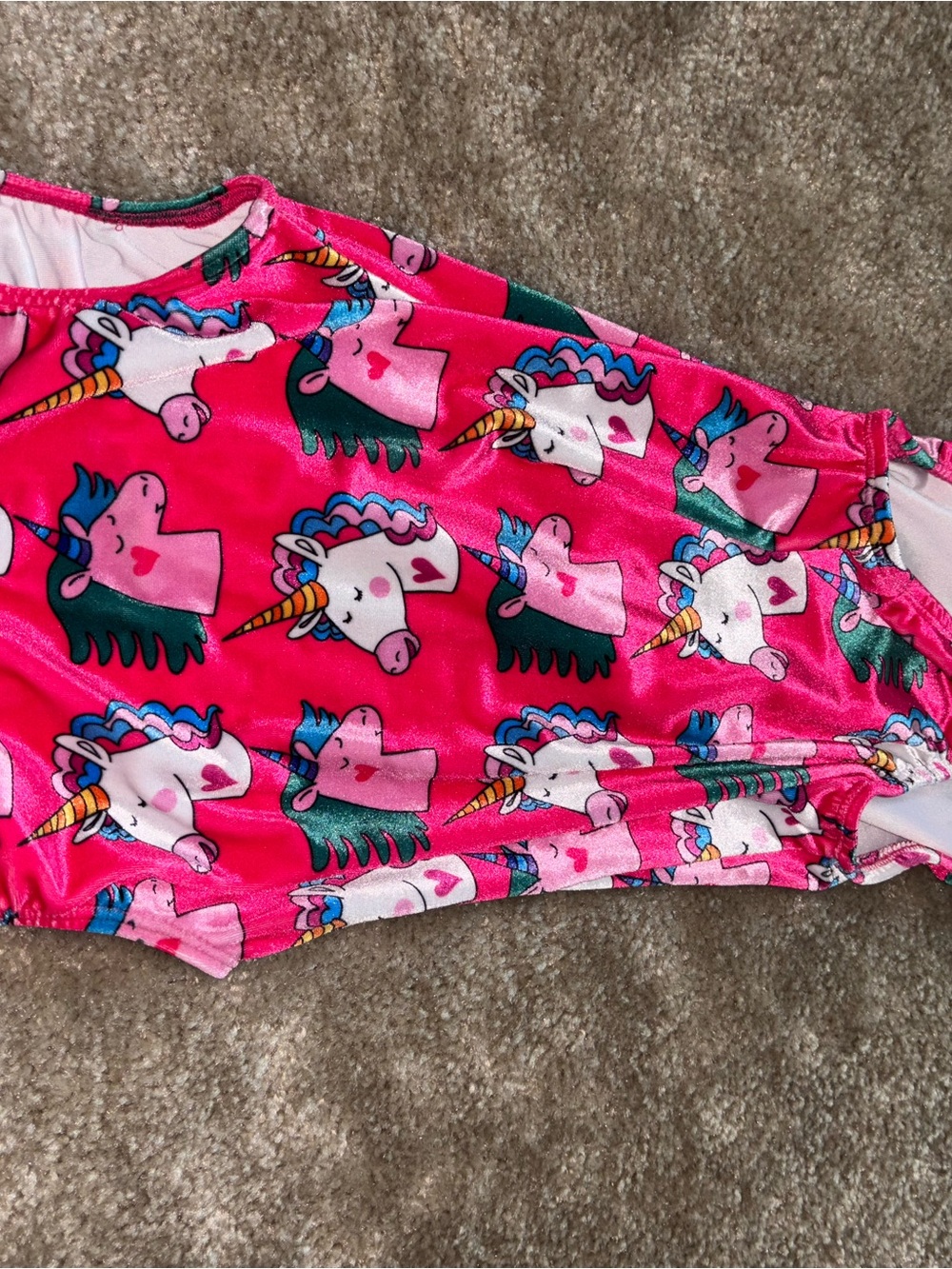 Girls' Bright Pink Unicorn Print One-Piece Bodysuit velvet